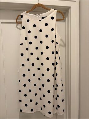 Anne Klein White Midi Dress with Black Polka Dots